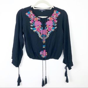 Lulu’s Embroidered Crop Top with Tassels